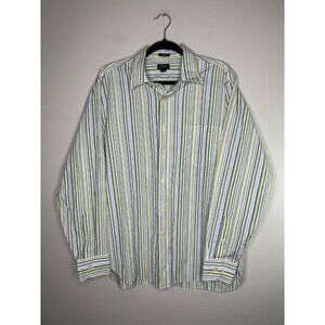 J. Crew Shirt Size Green Blue White Striped Long Sleeve Button Up Size L 16-16.5